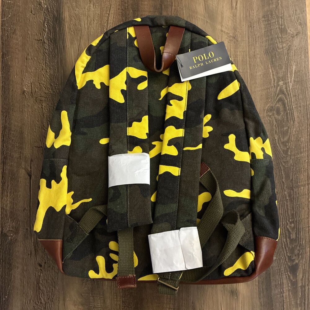 POLO Ralph Lauren '67 Backpack Men Yellow Camo Tiger USA Flag Patch Canvas - Picture 5 of 9